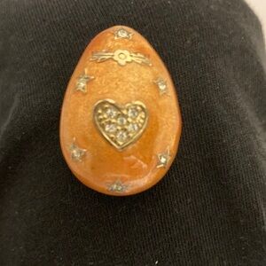 Vintage 90's  Carolee Jewelry Orange  Easter Egg  Pin Brooch  Enamel Crystal